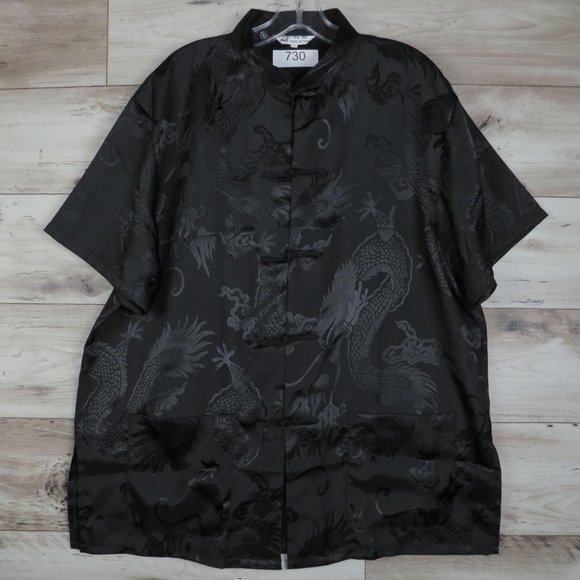 Black Dragon* Women's Short Sleeve Curved Hem Asian Button Down Blouse~ Size XXL - Picture 5 of 11